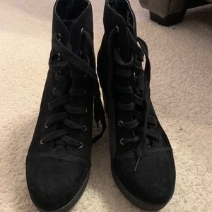 Black suede lace up booties. Worn once